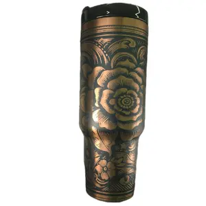 Western Rose 40 oz Tumbler Double Wall Insulated Stainless Steel Mug with Leakproof Lid Floral Design Portable Durable Drinkware Washable Reusable for Iced Coffee Beverages