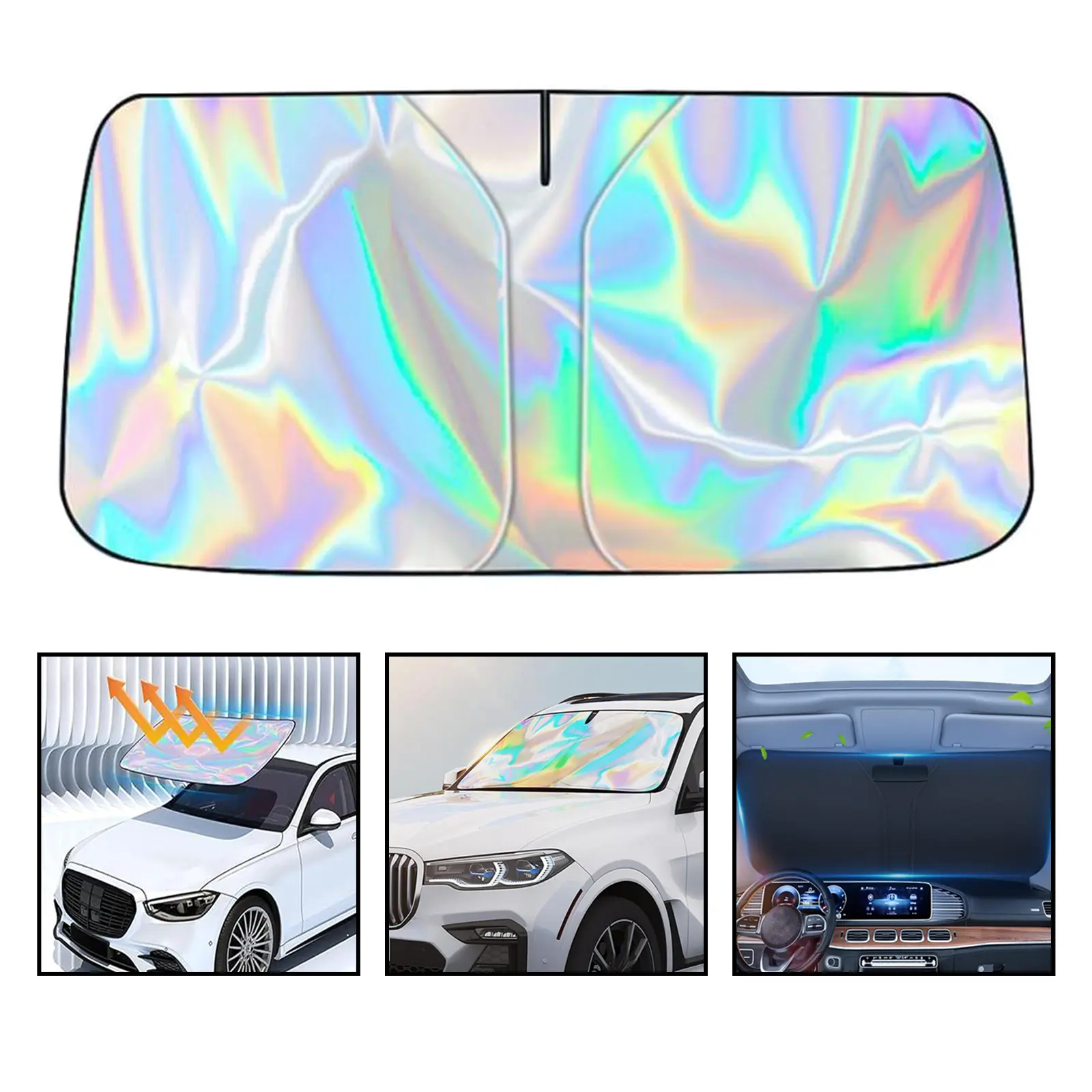 Laser Car Windshield Sun Shade,57x29.5 in Reflector Sunshade Offers Ultimate Protection for Car Interior,Reflective Design UV Protection Heat Isolation for Sedan/SUVs,MPVs-YY