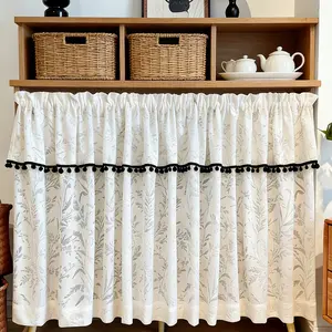 1pc Forest Plant Print Half Curtain with Rod Pocket Design, Kitchen Sink/bookshelf Cover, Korean Style Drapes, Atmosphere Enhancing, Easy Install Room Decor Curtain