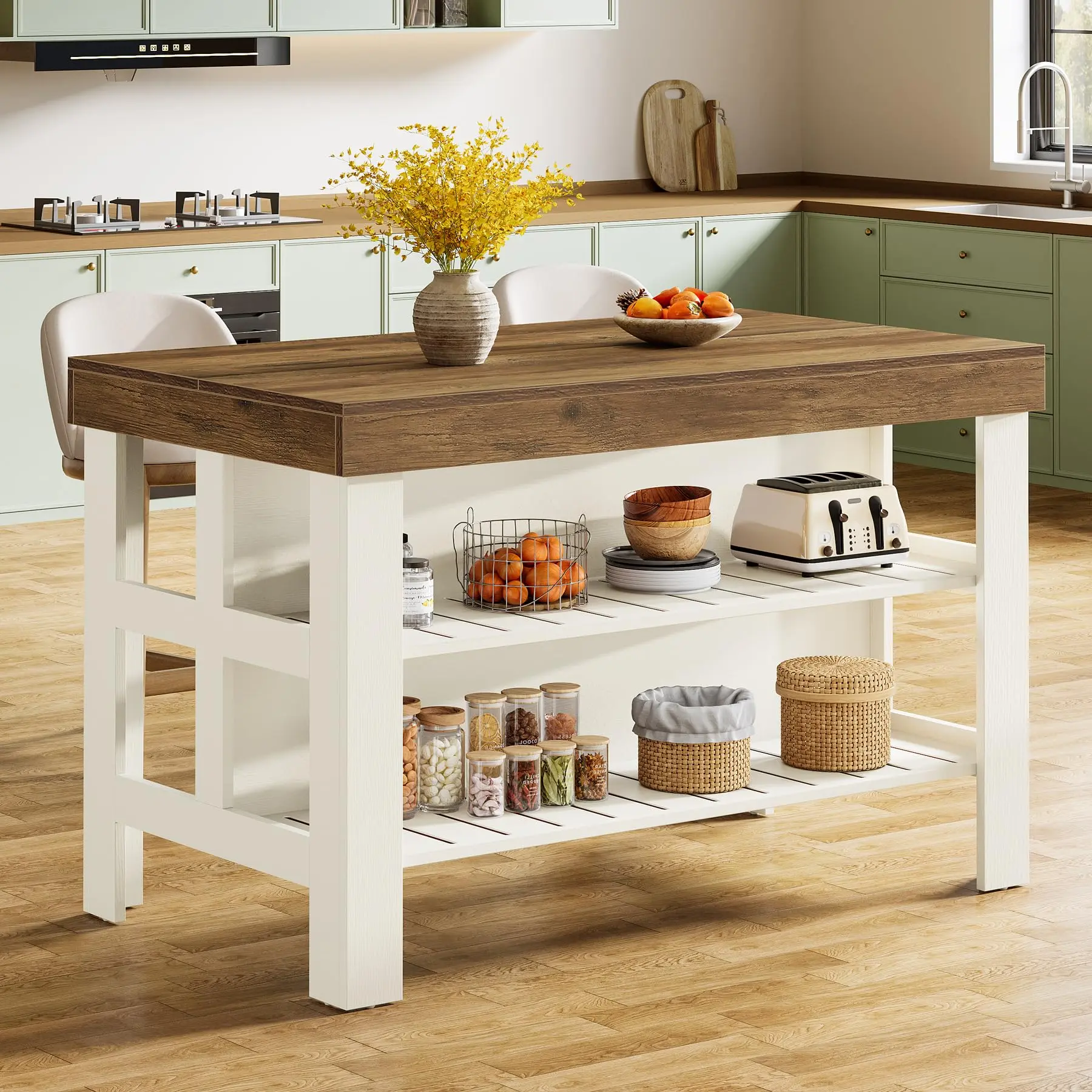 Tribesigns 55.1-Inch Farmhouse Kitchen Island With Storage And Seating, Perfect For Dining Rooms Tribesigns 55.1-Inch Farmhouse Kitchen Island With Storage And Seating, Perfect For Dining Rooms