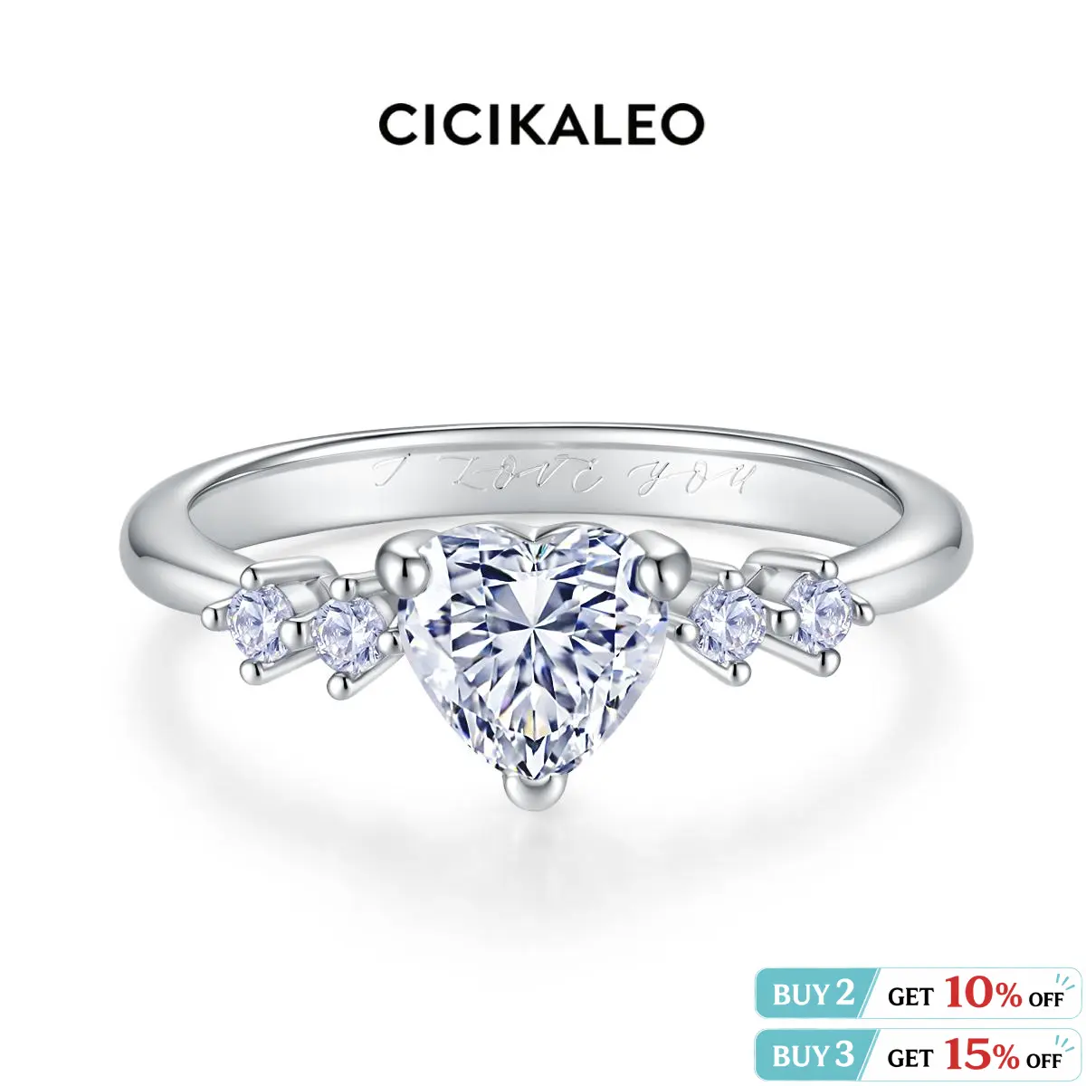 CICIKALEO 0.8CT Heart Cut Moissanite Rings for Women Inside Engraved 18K White Gold Plated Lab-Created Engagement Wedding Promise Gift for Her #Summervibes Promiserings