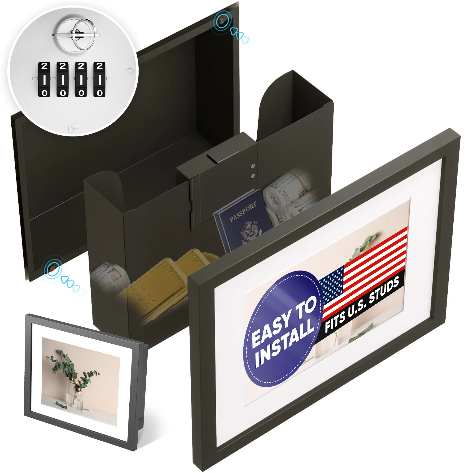 Elder Welder Hidden Wall Safe | 100% Real, Replaceable Picture Frame Included | Robust Metal Build | Combination Lock | Fits Perfectly Between 16" | Hidden Safe | Small In Wall Safe Between Studs