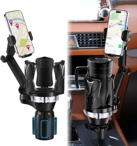 Car Cup Holder Phone Holder With Expandable Base, 2 in 1 Cup Phone Holder Adapter For Car, 360 Degree Rotating , Fits All 4-7inch Smartphones and Under 5.31'' inch Wide Most Bottles