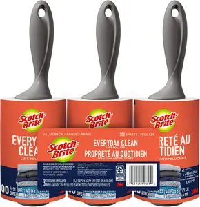Scotch-Brite Everyday Clean Lint Roller, White, Manual Operation, 3 Pack, Lint Remover for Pet Hair, Dark Clothes, Furniture, and Dusty Surfaces, 300 Adhesive Sheets Total