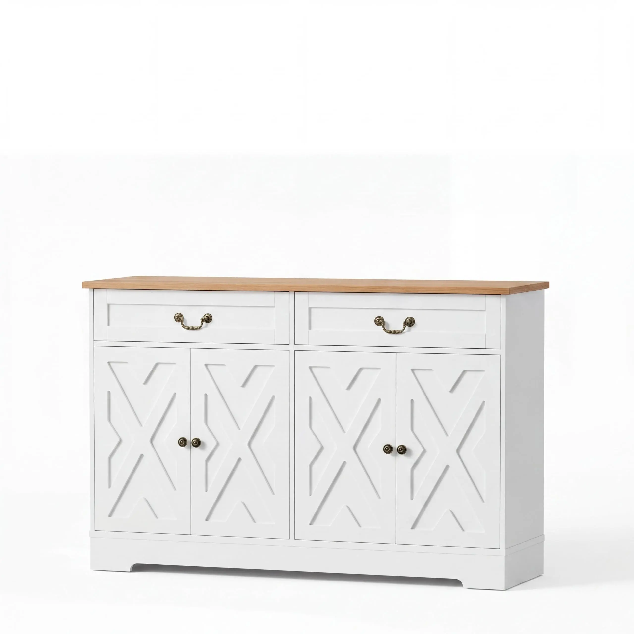Garvee Modern White Indoor Buffet Sideboard Cabinet - 4 Doors, 2 Drawers, Adjustable Shelves, Ample Storage for Dining Room Coffee Bar Station, Kitchen Credenza Server Table