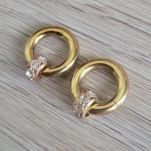 Pair Gold Clicker Rings Gauge Earrings Plugs Bling CZ Gem Rhinestone Big Gauge Stretched jewelry helix women unique pretty formal wedding bride