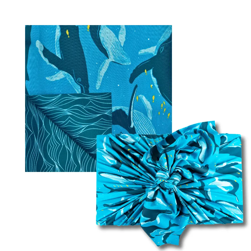 Extra Large Reusable Cloth Furoshiki Gift Wrap | Whales & Waves