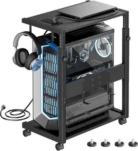 Computer Tower Stand - Adjustable PC Tower Stand CPU Holder Cart with  Station for Office  Classroom,23.03"-28.3" H, black