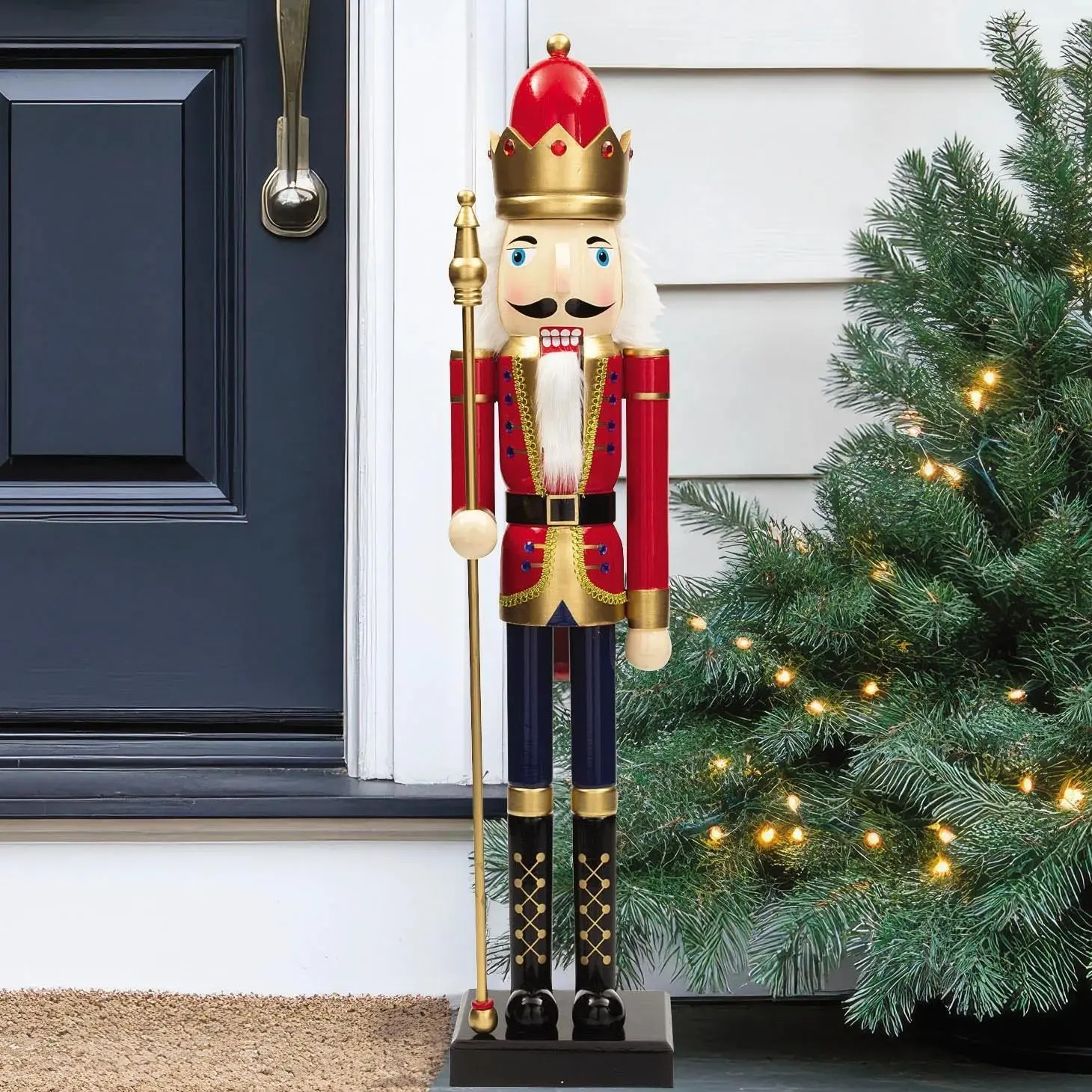 3 Ft Large Red Wooden Christmas Nutcracker with Scepter, Classic Holiday Soldier Figurine for Home & Entryway Decor