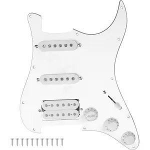 11-Hole 3-Ply SSH Prewired  Pickguard Humbucker Pickups Set Compatible with  Stratocaster  Electric Guitar (3Ply White)