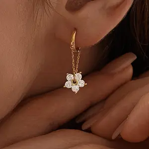 modmints Dainty Flower Huggie Hoop Earrings for Women - Hypoallergenic, Safety Dangle Artificial Diamond Earrings with Elegant Design, Minimalist Bridesmaid Christmas Gift, Earring For Women,summerwins