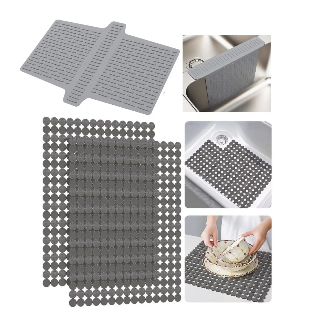 3 pcs sink pad and sink divider pad set, including 2 pcs PVC kitchen sink protection pads and 1 pcs anti slip silicone sink saddle, kitchen sink accessories, can protect tableware and sink from scratches