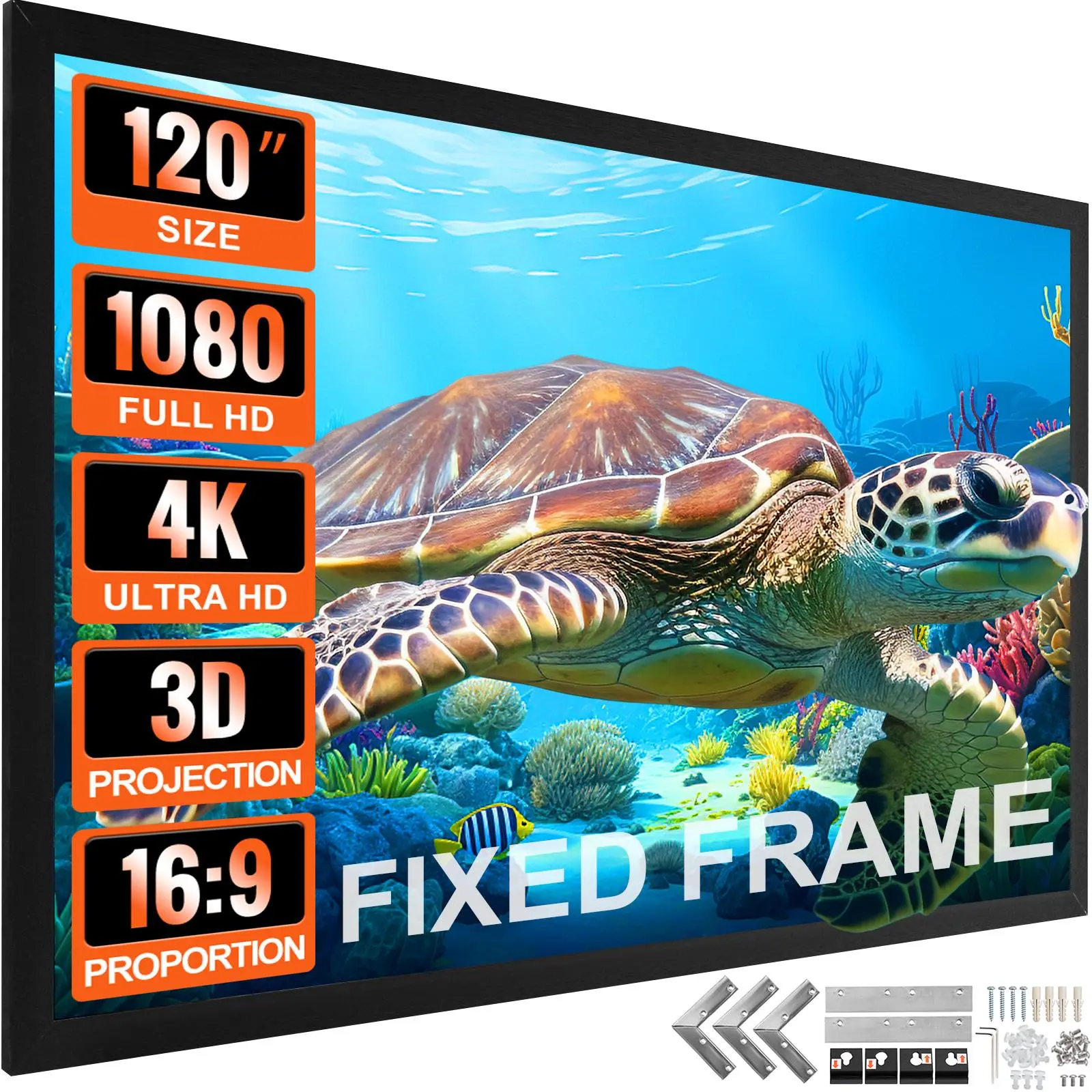 【Summervibes】VEVOR 120" 16:9 Projector Screen Fixed Frame 4K HDTV Movie Theater 3D Accessories Aluminum
