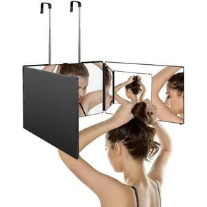 Portable Travel Trifold Vanity Makeup Mirror, Height Adjustable Telescoping Hook, Foldable Design for Hair & Self-Cutting, Compact Style