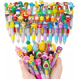 Random 52 Pcs 4-in-1 Mini Multicolor Pens for Kids, Cute Cartoon & Jesus Ballpoint Pen Set with 4 Vibrant Ink Colors, Bulk Kawaii Party Favors for Birthdays, Classroom Prizes, Valentine’s Day & Easter Gifts