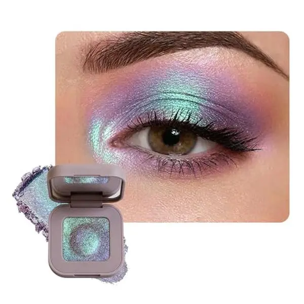 Multichrome Glitter Eyeshadow, Duochrome Shimmer Metallic Eye Shadow, Color Shift Holographic Iridescent Single Eyeshadow, High Pigment Creamy Smooth Waterproof Long Lasting, Sombra de Ojos 02