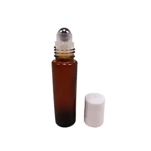 Perfume Studio Amber Glass Metal Roller Bottle for Essential Oils with Metal Ball Applicator - Tested Against Leaks! 10 ml (1, Amber Glass Color Roller Bottle with Metal Ball, White Cap)