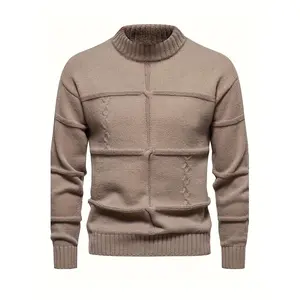 [Cozy Acrylic Sweater] Cozy Acrylic Sweater - Men's Casual Solid Color Knit, Round Neck, Drop Shoulder Long Sleeves for Fall/Winter Warmth, PLUS SIZE