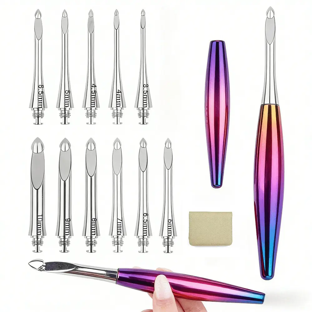 Interchangeable Crochet Hook Set with 12 Hooks – Ergonomic Crochet Hooks Large Handle, US Sizes E-4 to N-15 (3mm–10mm), Smooth & Lightweight, Crochet Kit with Storage Case