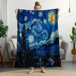 Van Gogh Starry Night Blanket - Soft Lightweight Flannel All-Season Throw For Couch, Bed, Travel & Camping - Machine Washable Van Gogh Art Replica In Deep Blue & Black - Perfect Gift For Home Decor & Art Lovers - Contemporary Style With Vibrant Swirling N