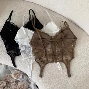 Halloween Christmas Fishbone Vintage Lace Suspender Vest Slim Skinny Fit Women's Top Basic Minimalist Short Spaghetti Strap Elegance Everyday Wear Womenswear Overall Style Outfit Elegant Stitch