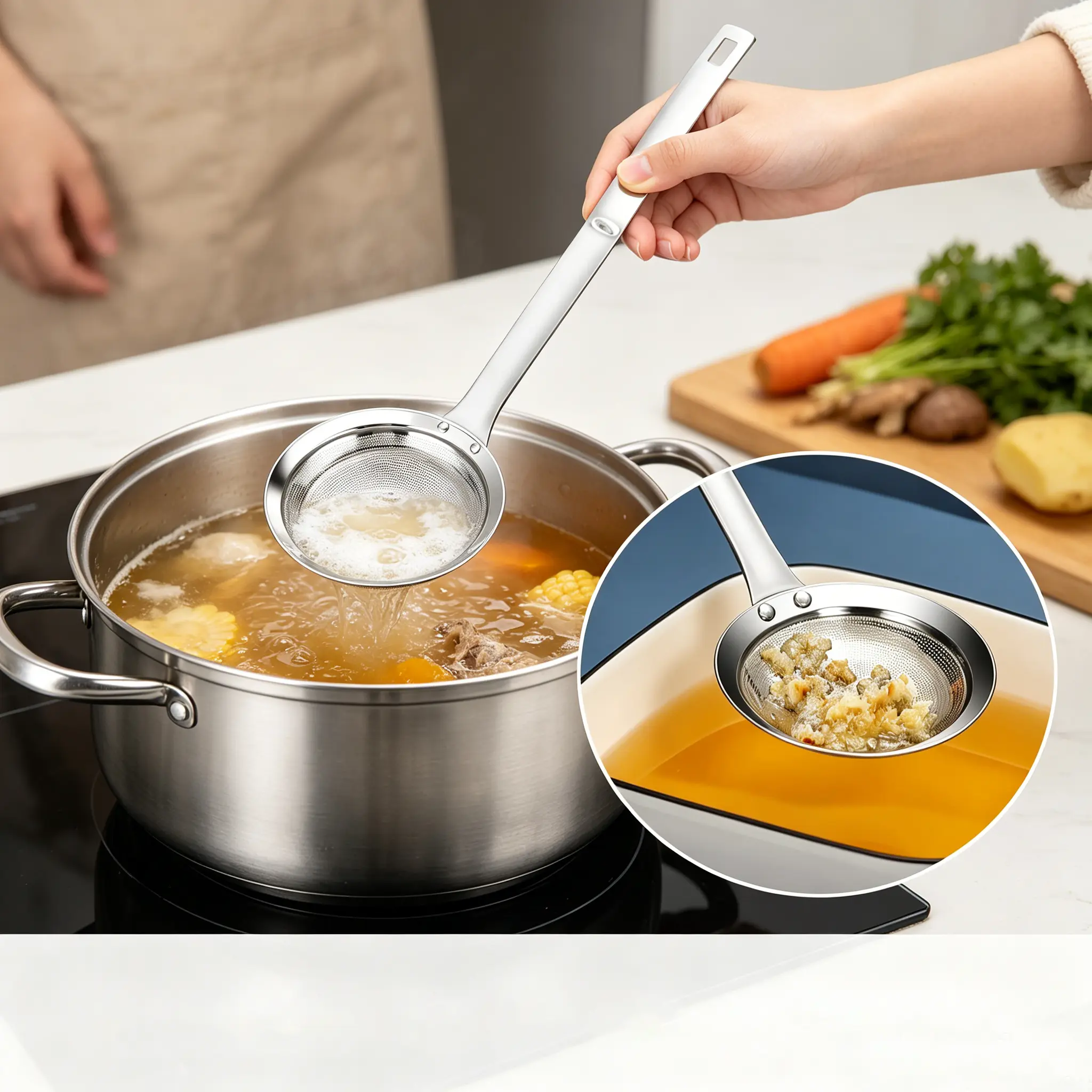 Kitchen Oil Skimmer Slotted Spoon - Ultra-Fine Mesh Filter, Food-Grade Stainless Steel (Food-Grade Steel), Dishwasher Safe, Kitchen Utensils for Daily Cooking Utensil Needs