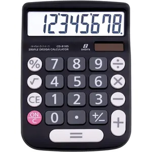 Desktop Calculator 8 Digit with Solar Power and Easy to Read LCD Display, Big Buttons, for , Office, School, Class and Business, 4 Function Small Basic Calculators for Desk, CD-8185 Black