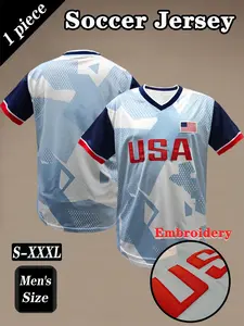 Usa National Team Light Camo Soccer Jersey, Lightweight Jersey, Short Sleeve Embroidered Casual Top, All-Season Sports Wear for Men & Women