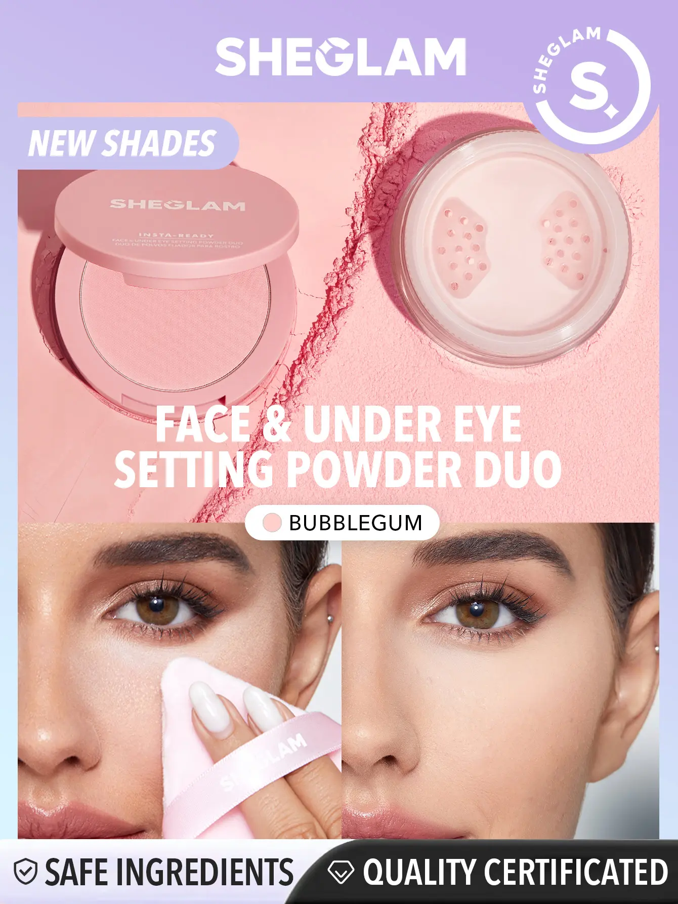 【FREE SHIPPING】SHEGLAM Insta Ready Face and Under Eye Setting Powder Duo Multitasking Double Duty Oil Control Brightening Loose Powder Long Lasting