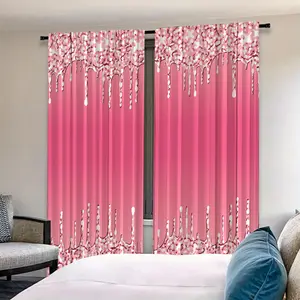 Printed Curtains Set of 2, & Pattern, Rod Pocket Design, Half-Transparent Privacy Curtains for Bedroom Living Room Kitchen Closet Study Home Decor, Window Decorations Supplies