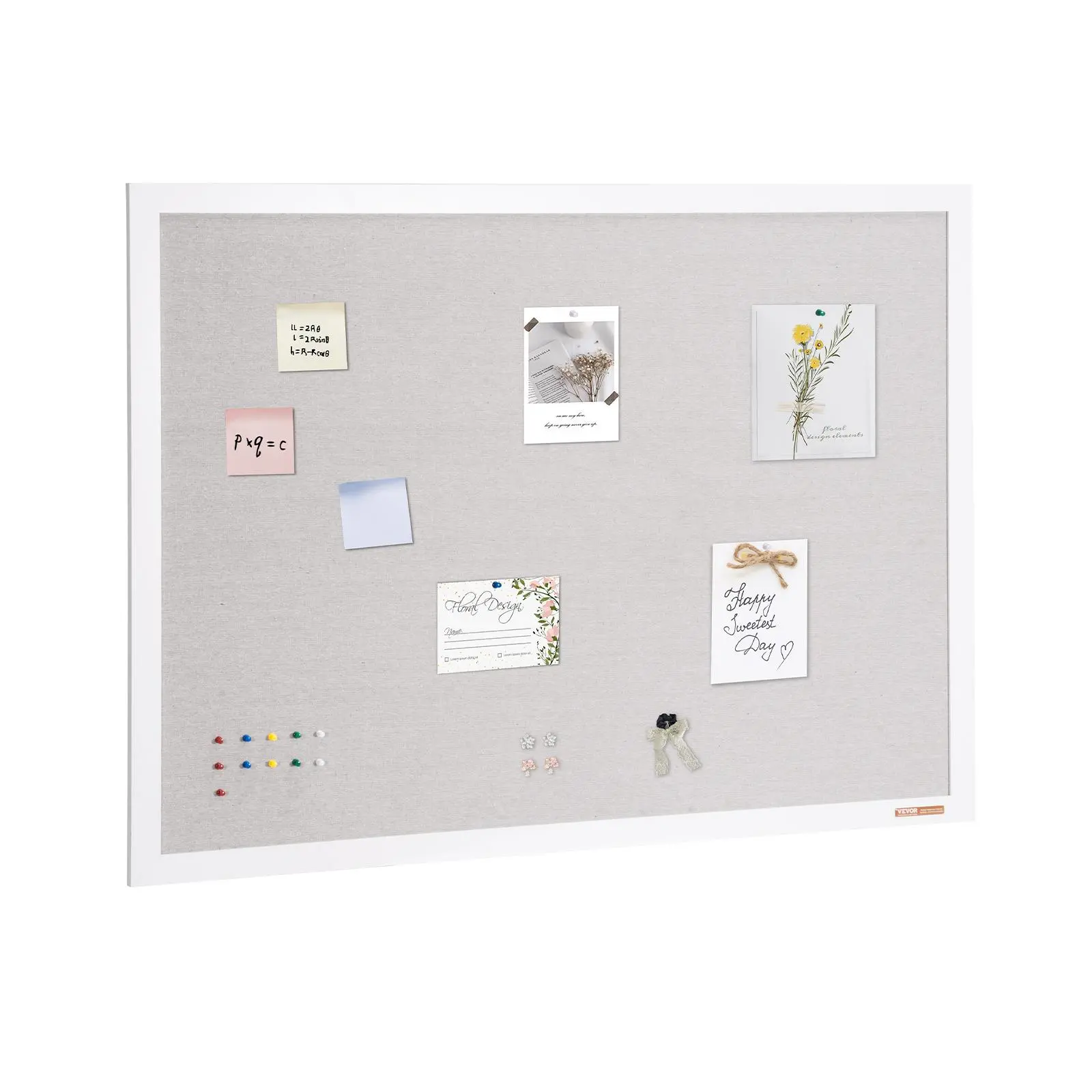 VEVOR 48in x 36in Rectangular White Linen Surface Cork Board - Wall-Mounted Large Pin Board with Scratch-Resistant Corners, Office Presentation Accessory for Teachers, Kids, University Users, Kitchen, Locker Room