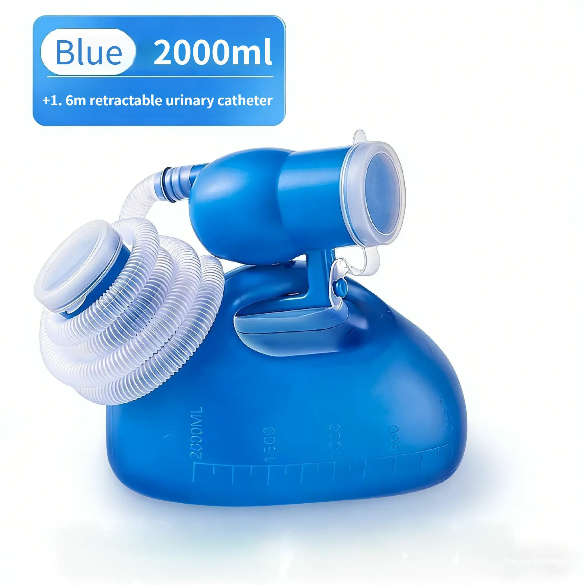 2000ML portable urinal with 62.99in extendable catheter, thick and odor resistant large capacity urinal, easy to wake up at night, suitable for the care of the elderly and children