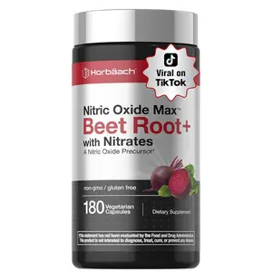 Horbäach Nitric Oxide Beet Root Capsules | 180 Count | with Nitrates and Precursor | for Men and Women | Vegetarian, Non-GMO, Gluten Free Supplement