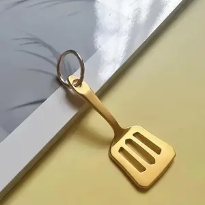 1pc Golden Spatula Stainless Steel Keychain Pendant, Creative Keychain Decoration For Car Keys, Backpacks, Wallets