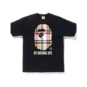 990326 BAPE A Bathing Ape Check by Bathing Tee Black/Beige