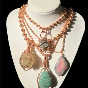 Pink Labradorite Necklace • Green Aventurine Necklace • Healing Crystal Necklace • Pure Copper Ball Chain Necklace • Pyrite • Purple Labradorite • Gift for her or him