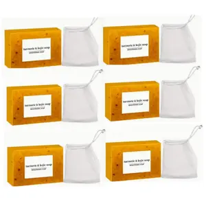 6PCS Lemon Turmeric & Kojic Acid Soap Bar, Summer Acne Face & Body Wash for Men & Women, Daily Skincare Cleanser Sets with Soap Saver Bags, Christmas Gift  Turmeric Face Soap