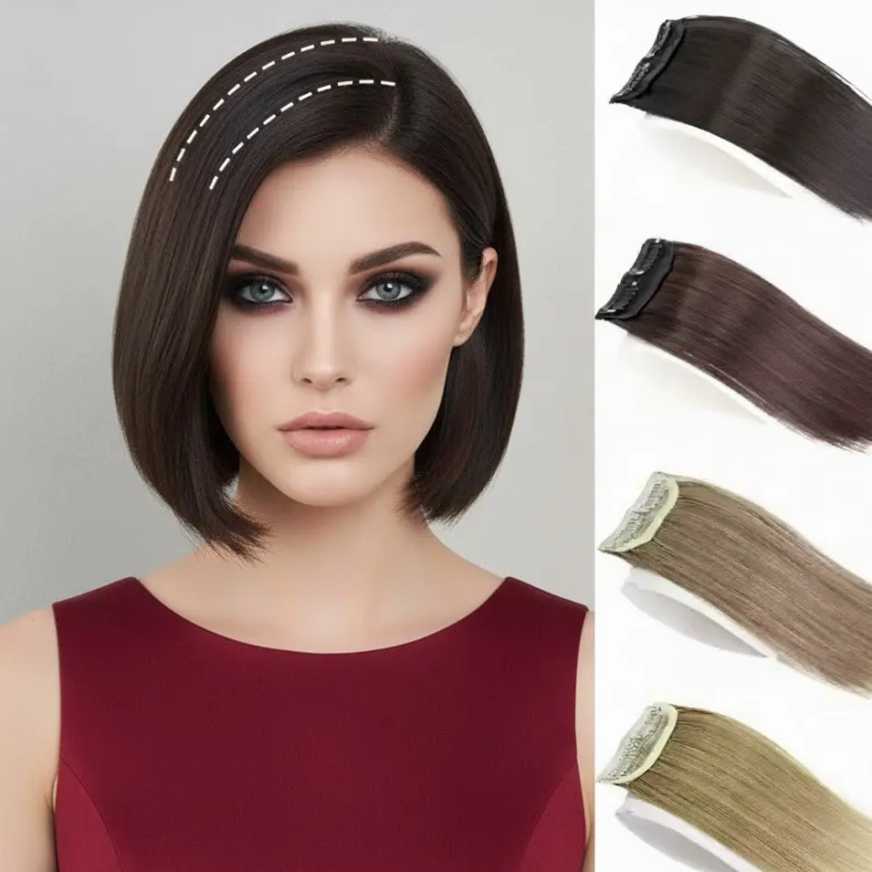 8-Inch Synthetic Hair Topper for Women, 2-Clip Invisible Pad to Add Thickness and Cover Thinning on Short to Medium Hair, Clip Hair Extensions, Toppers