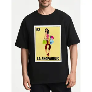 Retro Vintage Mexican Bingo Graphic Tee Featuring 36 Numbered Squares and Shopping Icons in 100 Custom Cotton