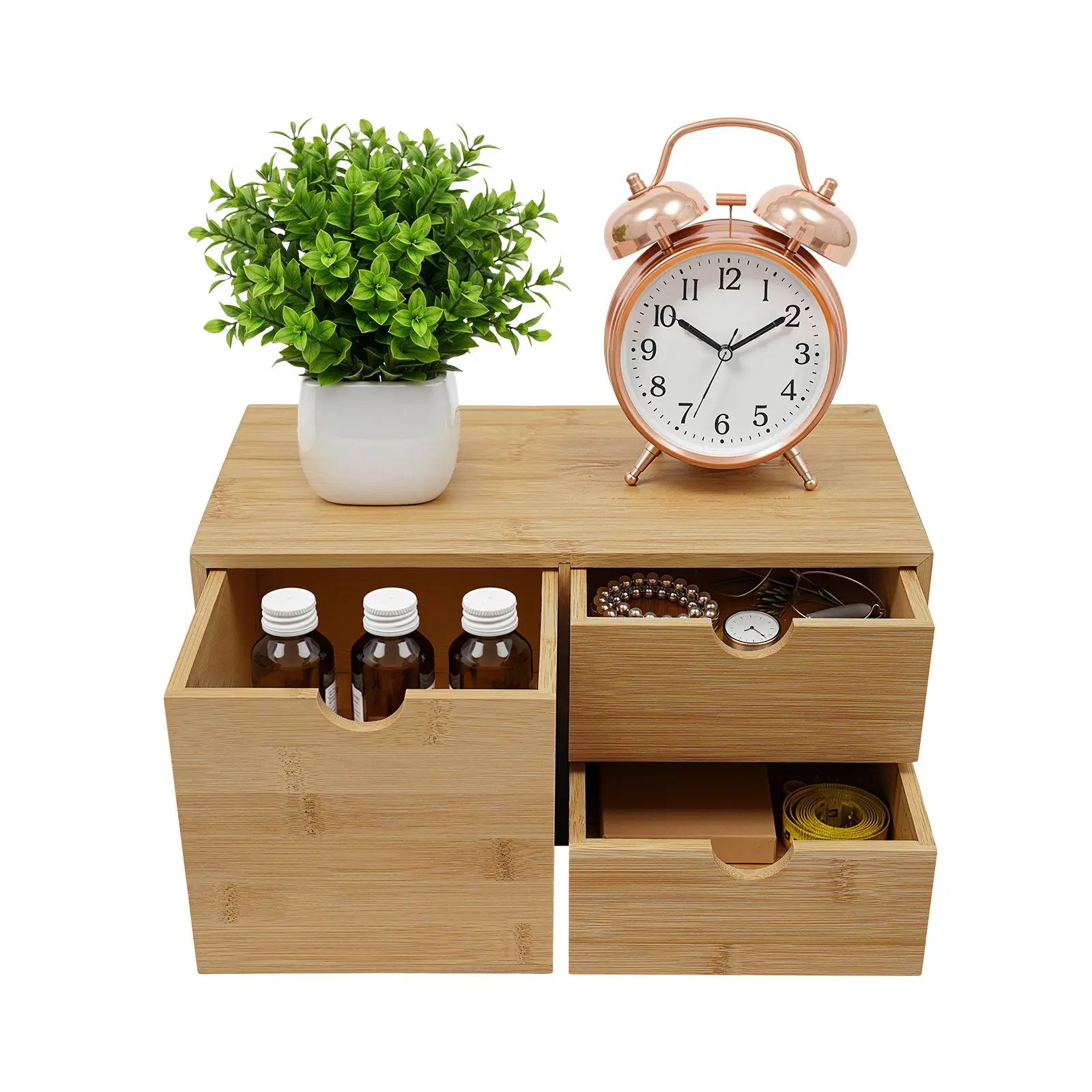 3-Drawer Bamboo Desk Organizer with Retro Wood Grain, Sturdy Base & Large Storage, Natural Bamboo Desktop Storage for Office Supplies - No Assembly, Boosts Desktop Tidiness, Ideal Father Gift for Home Office Vanity