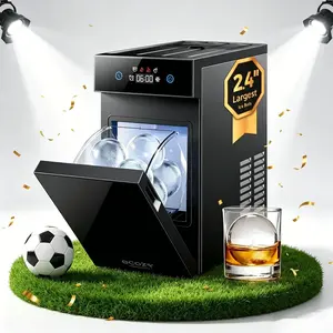 ecozy 2.4" Clear Ice Ball Maker Countertop with CrystalFlux Technology, Minimal Footprint Sphere Ice Maker with 8H Timer, 1 pcs in 40 Mins, 32 pcs/Day, Self-Cleaning for Home Bar Whiskey & Bourbon