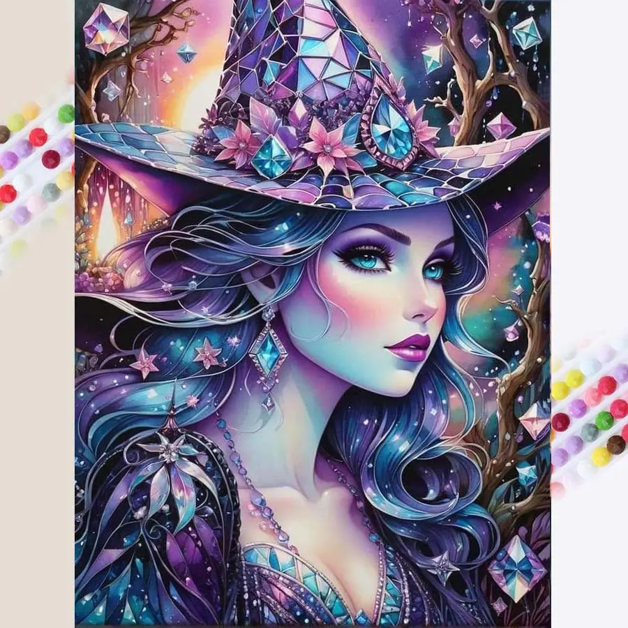 1 set of DIY diamond painting kit, 5D diamond art kit, DIY decoration wizard hat, full round diamond, mosaic, diamond art, DIY art home decoration, Handicraft, suitable for Christmas.