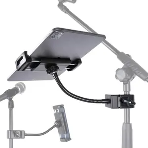 Holder for Microphone Stand, Flexible Phone Mount with 7.9" Gooseneck for Mic Music Stand, 360° Adjustable Tablet Holder for iPad Pro 9.7, 12.9 Air Mini, 4.7-13 inch Phones and Tablets