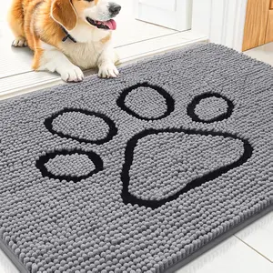 Door Mat for Muddy Paws, Absorbent Dirt Trapper Non Slip Quick Dry Washable Chenille Mat for Mud Dogs, Entry Rug for Indoor and Outdoor (30x20 Inches, Grey)