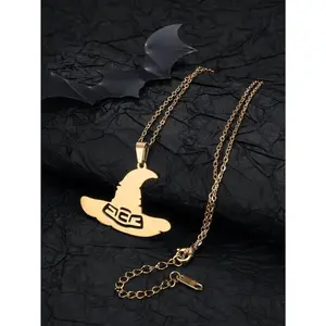 1pc Personalized Fun Stainless Steel Witch Magic Hat Pendant Necklace, Suitable for Women's Halloween Party Accessories