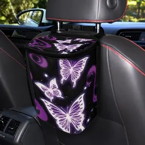 Butterfly Printed Car Trash Can with Lid, Foldable Polyester Waste Container Car Seat Organizer, Car Organizers, Car Accessories, Car Organization Accessories, Ideal for Cars & Rvs, Portable & Universal Design