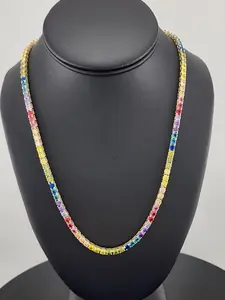 Rainbow Radiance – Sterling Silver Multi-Gemstone Tennis Necklace