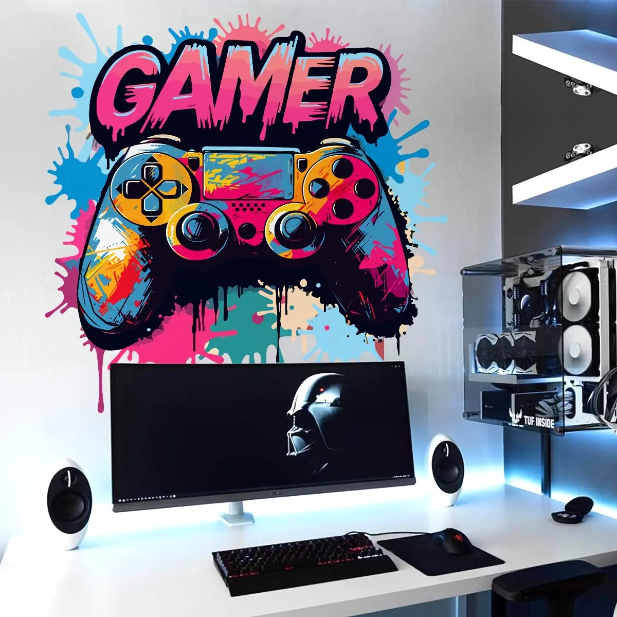 A set of 2 pieces (30*60cm*2pcs) colorful game controller English "GAME" wall stickers for bedroom, study room and home background decoration Decorative Decal Decorative Wall Sticker B12008-YX