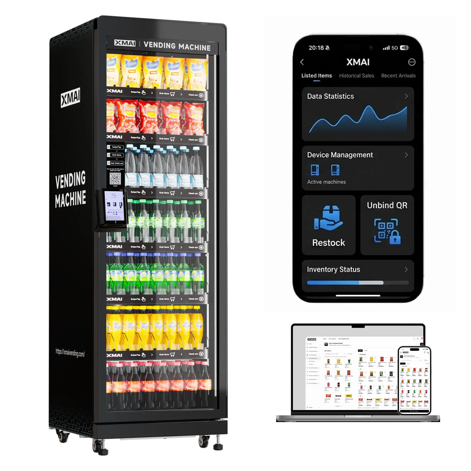 XMAI Pro M520 Smart Vending Machine for Business - 99% AI-Powered Recognition Accuracy Vending Machine for Sale Card Reader & App Control Refrigerated Commercial Snacks and Drinks Combo with Credit Card & NFC Payment