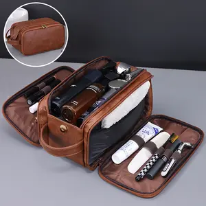 Leather Toiletry Bag for Men - Water Resistant Travel Dopp Kit with Handle |     Shaving & Cosmetic Organizer |     Ideal Gift